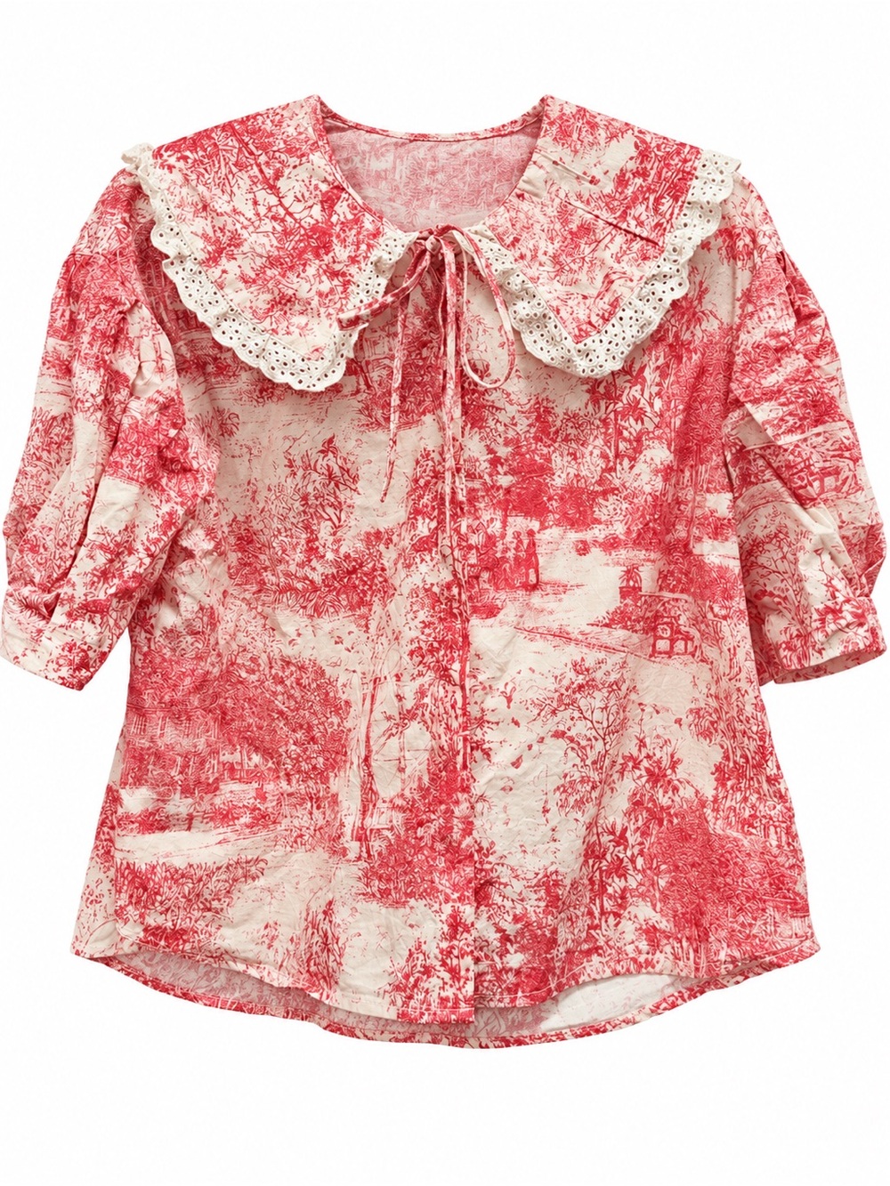 The Cherry Blossom Toile Red Blouse - Flourish in Frills - Picture 2 of 3